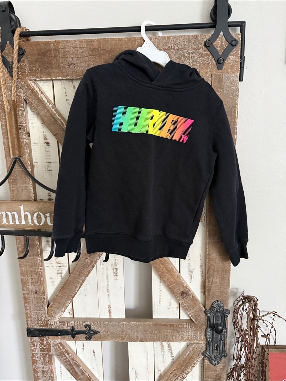 Hurley Black Hoodie with Rainbow Gradient Logo